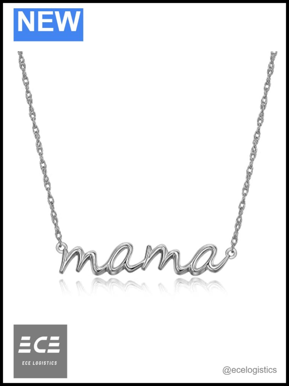 Mama Pendant Necklace Sterling Silver Rhodium Plated 16in Adjustable